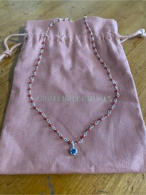 High Light Rituals Sea & Sky Silver Necklace with Coral Beads & Sapphire Pendant